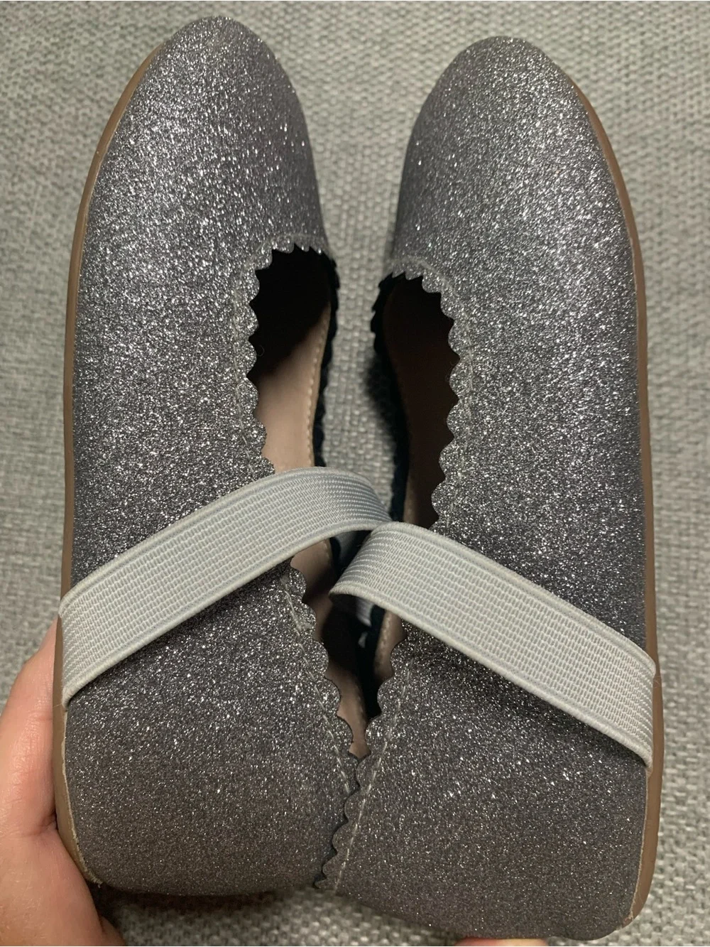 Glitter Mary Jane Flats with Elastic Strap - Gray